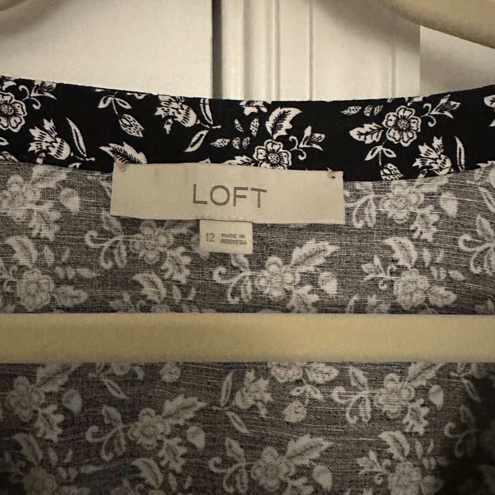 LOFT Black and White Floral Button-Front Mini Dress - Picture 3 of 3